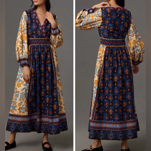 Farm Rio Puff-Sleeve V-Neck Maxi Dress, Size XS - Picture 1 of 13